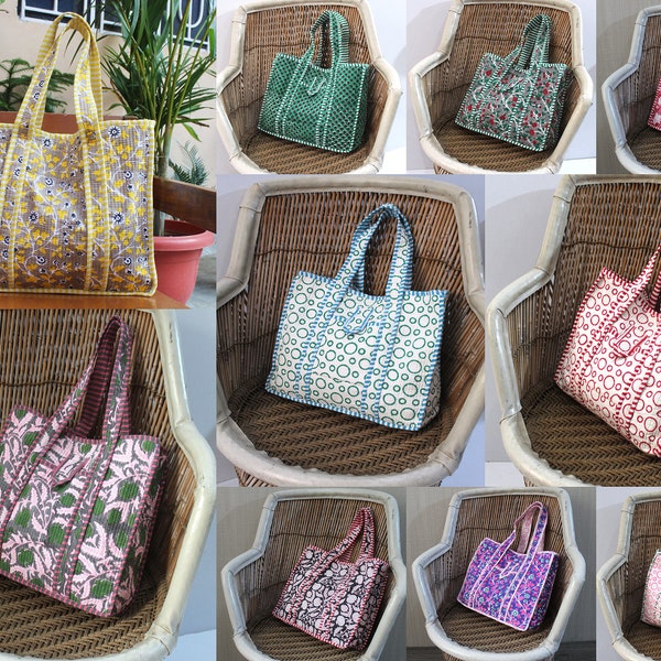 Indian Women Cotton Shoulder Shopping Carry Handbag Floral Block Printed Cotton Women Bags Quilted Handmade Handbag Women Shoulder Handbag
