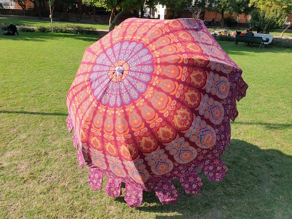 Sombrillas grandes multicolores, sombrilla de jardín de patio hecha a mano,  sombrilla de playa de algodón indio, sombrillas de protección solar,  sombrilla de mesa -  México