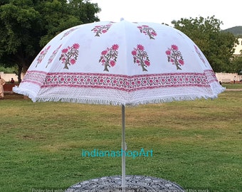 Garden Umbrella Indian Floral Hand Block Printed Decorative Beach Parasol Finest Quality Ever With Very Strong Steel Frame