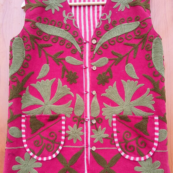 Cotton Embroidery Suzani Vest Jacket Indian Cotton Handmade Unique Women's Western Clothing Jacket Party Wear Women Gift For Hare