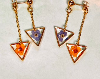 The Gable Earrings - jewelry, minimal, dainty, simple, beads, resin, dried flowers, crystal clear, small, silver, gold, handmade, preorder