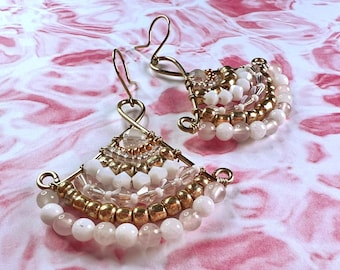 Art Series: Baby Pink, One-of-a-kind Earrings — avant garde, multicolor, swarovski crystals, beaded jewelry