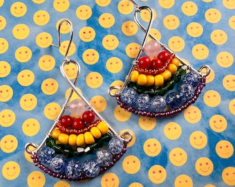 Art Series: Rainbow, One-of-a-kind Earrings — avant garde, multicolor, swarovski crystals, beaded jewelry