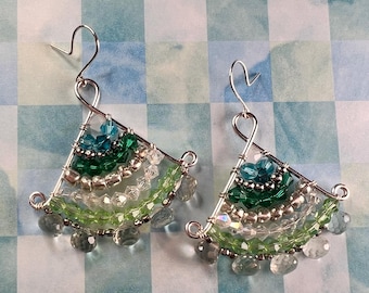 Art Series: Green, One-of-a-kind Earrings — avant garde, multicolor, swarovski crystals, beaded jewelry