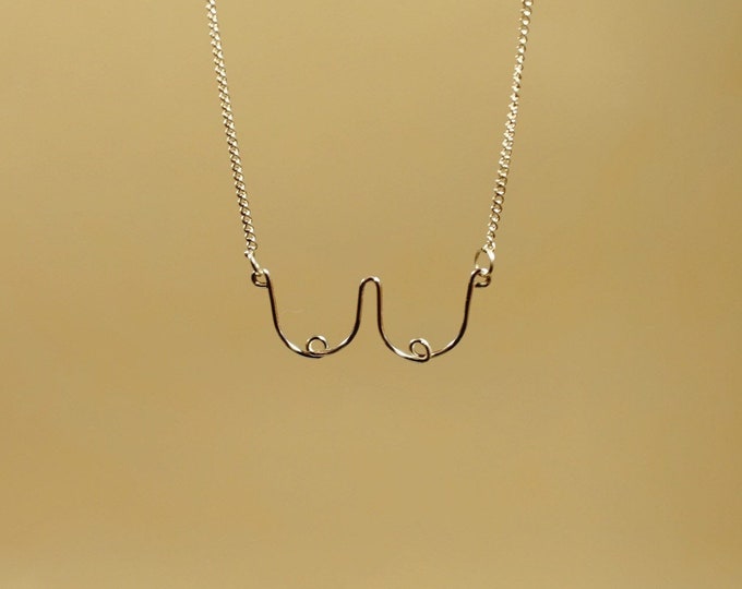 Featured listing image: The Boobie Necklace - Breast Cancer Awareness Month, jewelry, minimal, dainty, simple, abstract, wire, handmade