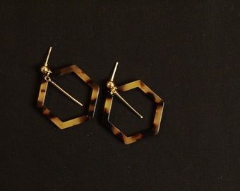 The Tonia Earrings - jewelry, minimal, dainty, simple, beads, resin, tortoise shell, small, gold, handmade, preorder