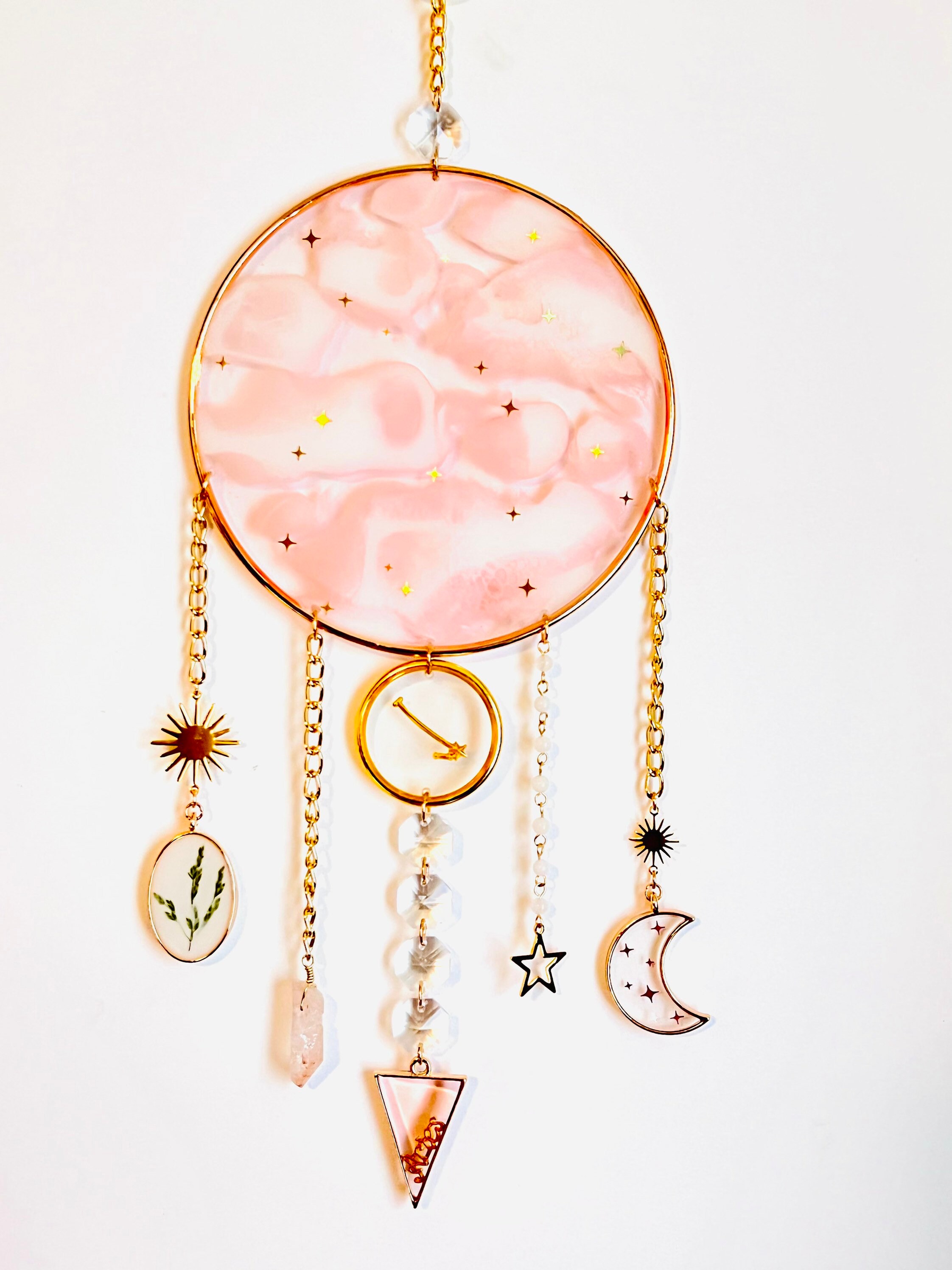 Resin moon art with real dried flowers frame moon sun catcher window –  MushroomsOnTheMoon