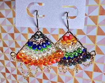 Art Series: Crystal, One-of-a-kind Earrings — avant garde, multicolor, swarovski crystals, beaded jewelry
