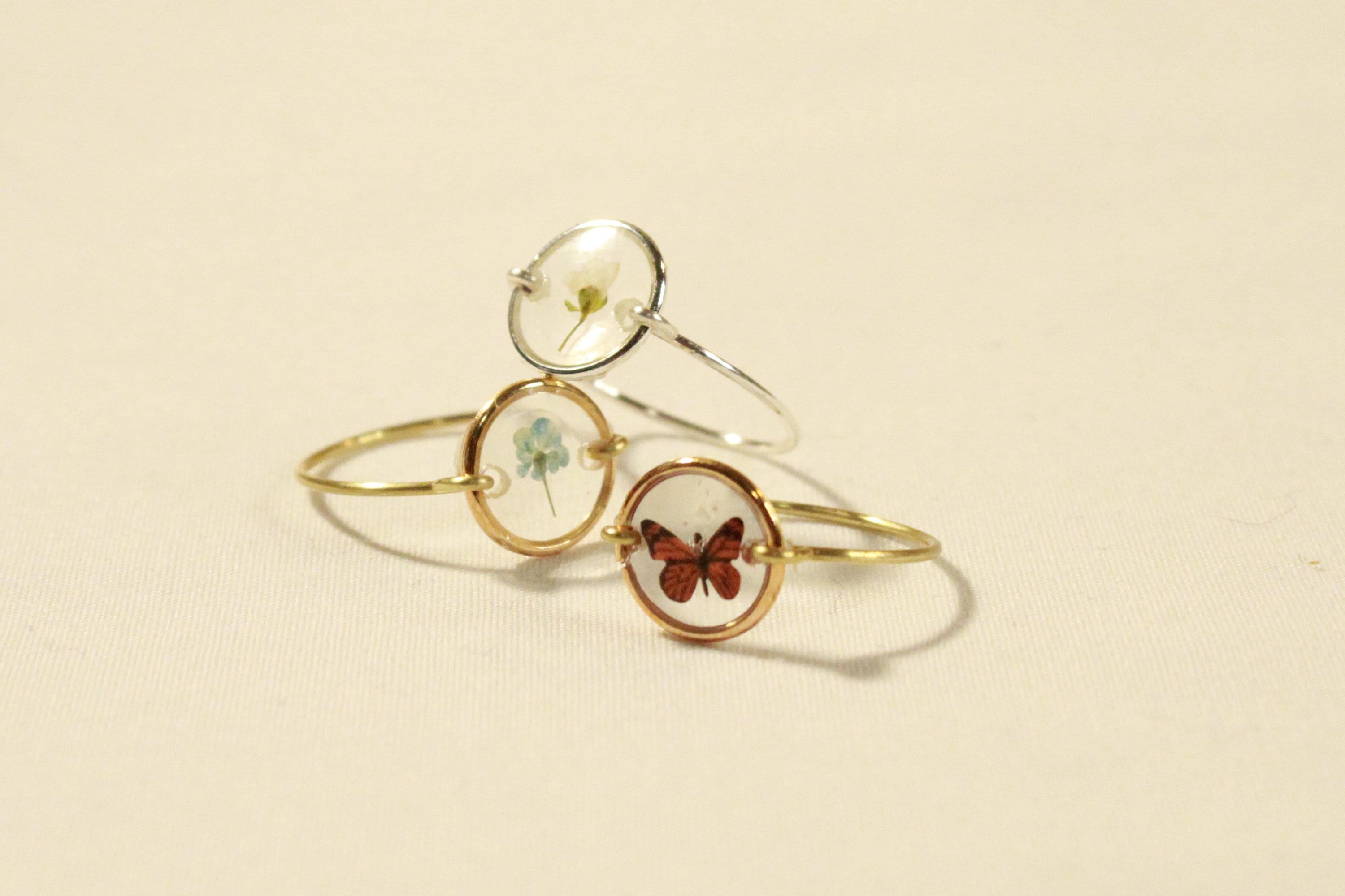The Ellie Ring - jewelry, rings, silver, gold, handmade, resin,  butterflies, dried flowers