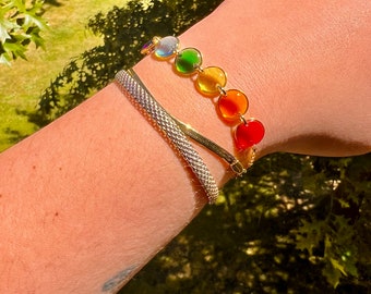The PRIDE Bracelet - jewelry, dainty, gold, handmade, resin, butterflies, dried flowers, Honeybee, hive, Forget Met Not