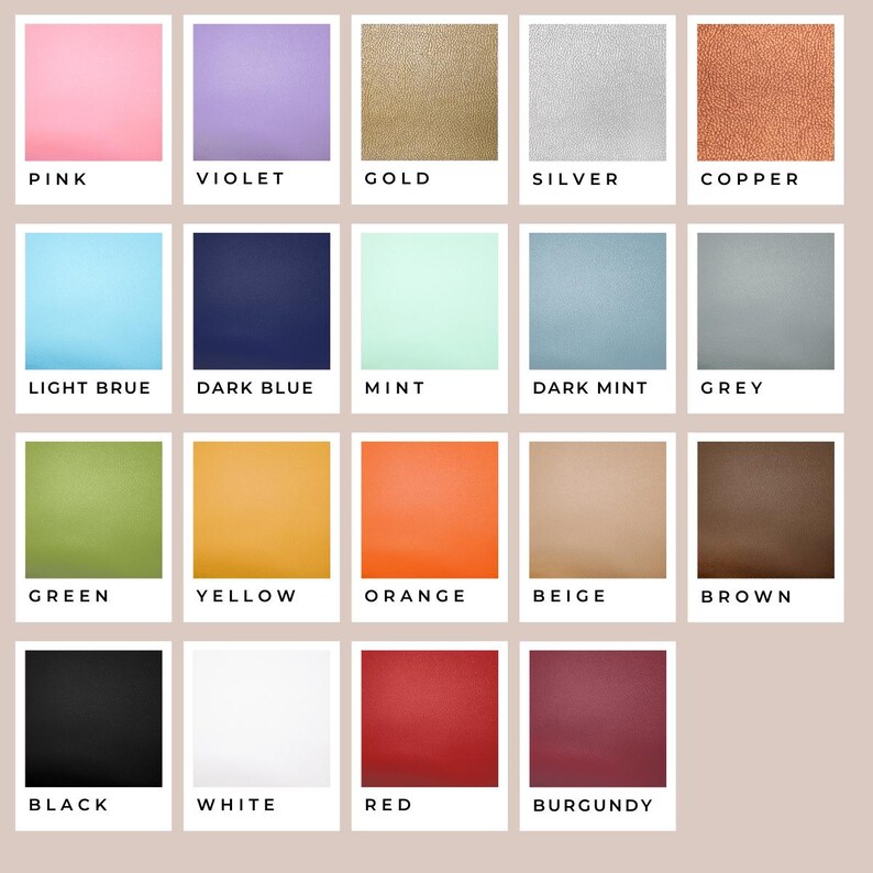 May include: A colour chart with 16 different colours, including pink, violet, gold, silver, copper, light blue, dark blue, mint, dark mint, grey, green, yellow, orange, beige, brown, black, white, red, and burgundy.