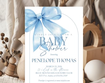 Elegant Baby Boy Bow Baby Shower Invitation