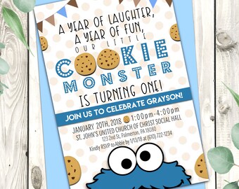 Cookie Monster First Birthday Party Invitation