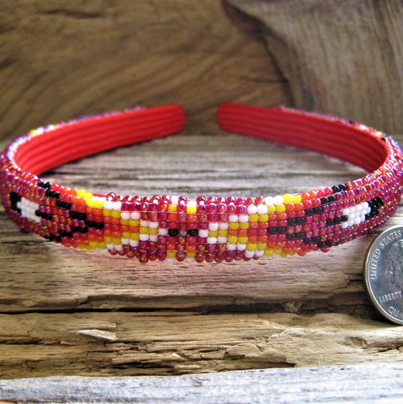 Navajo beaded HEADBAND loom woven glass seed beads