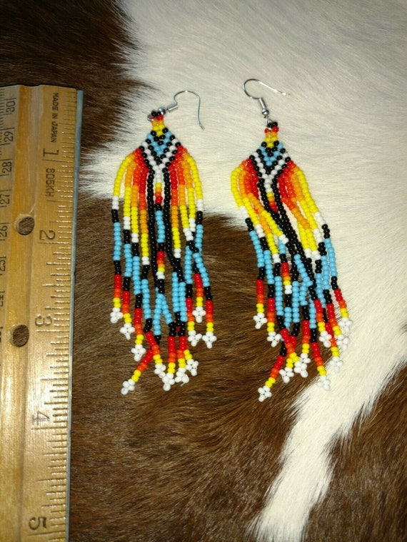 artisan Long FRINGE EARRINGS, glass seed beads, f… - image 5