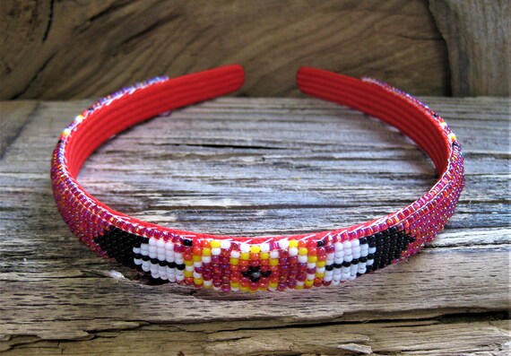 Navajo bead HEADBAND loom woven glass seed beads,… - image 1