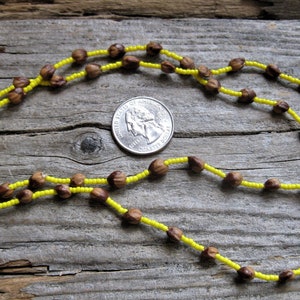 traditional 30&quot; NAVAJO GHOST BEADS necklace. Yellow glass seed beads and dried Juniper &#39;cedar&#39; berries. Healing, protection medicine amulet.