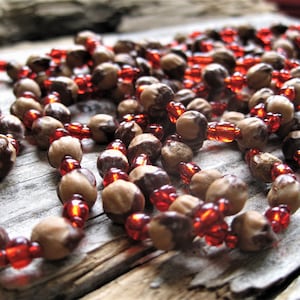 Navajo GHOST BEAD 65&quot; long NECKLACE, unisex design. Traditional protection, healing. Red glass beads with dried juniper &#39;cedar&#39; berries.