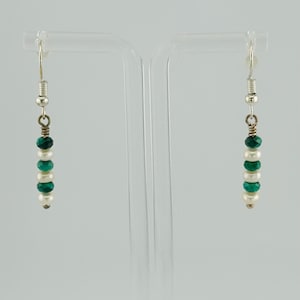 Genuine Malachite Earrings,  Freshwater Button Pearl Earrings, Dangle Earrings, Boho Jewelry, Semi-precious Jewelry, Gift for Her