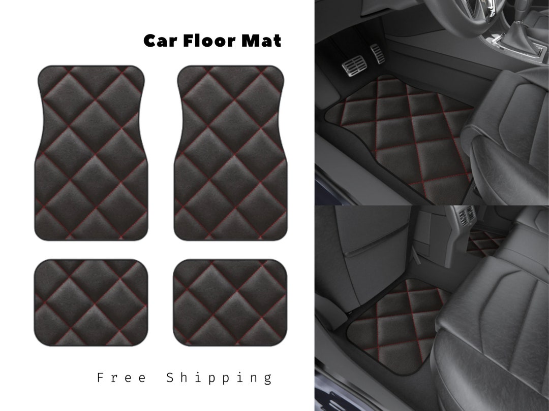 Black Leather Floor Car Mats Set of 4 Cute Car Accessories Etsy