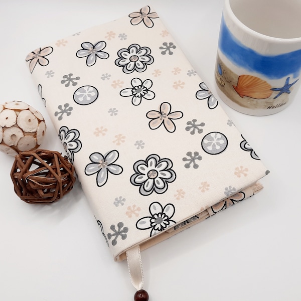 Book cover book cover made of fabric various sizes variable width adjustable flowers cream beige