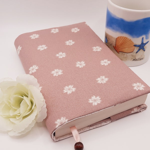 Book cover book cover made of fabric various sizes variable width adjustable flowers old pink