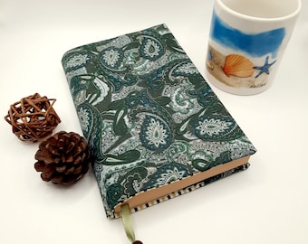 Fabric book cover, book jacket, various sizes, variable width, adjustable, paisley stripes