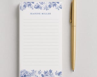 Personalized Notepad - Custom Personalized Gift - Blue Toile Notepad with Name - Gift for Her - Toile de Jouy