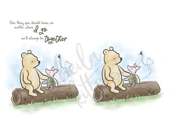 Classic Winnie the Pooh PNG - Winnie the Pooh Artwork - Pooh Illustration - Pooh and Piglet on Log - Pooh for Sublimation