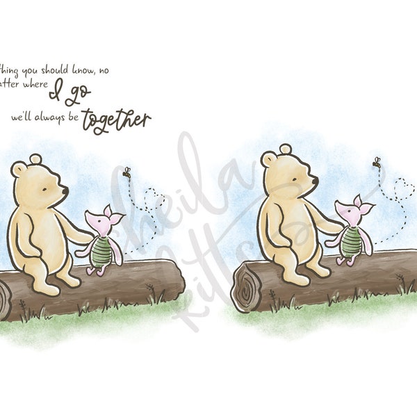 Classic Winnie the Pooh PNG - Winnie the Pooh Artwork - Pooh Illustration - Pooh and Piglet on Log - Pooh for Sublimation
