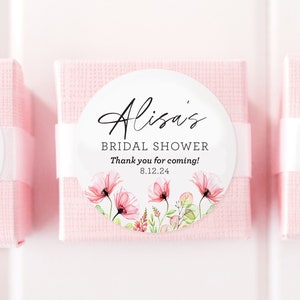 Bridal Shower Favor Stickers - Pink Flowers - Pink Floral and Black - Thank You Stickers - Favor Sticker for Bridal Shower - Baby Shower