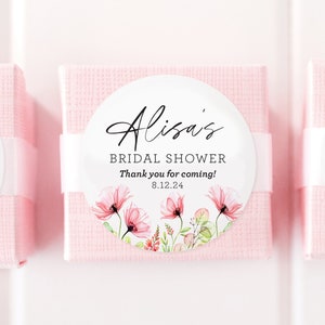 Bridal Shower Favor Stickers - Pink Flowers - Pink Floral and Black - Thank You Stickers - Favor Sticker for Bridal Shower - Baby Shower