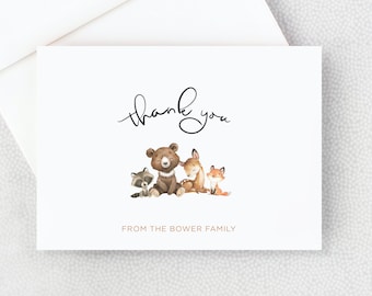 Woodland Thank You Card - Baby Shower Thank You Cards - Woodland Creatures - Woodland Animals