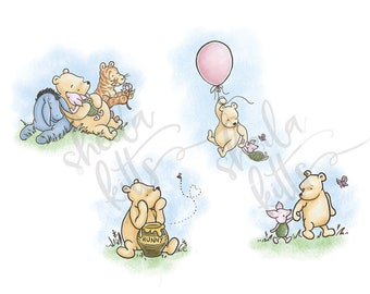 Classic Winnie the Pooh PNG - Winnie the Pooh Artwork - Set of 4 - Pooh and Piglet - Pooh for Sublimation - Bulk Pooh Clipart