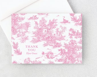 Toile Thank You Card - Pink Wedding or Baby Shower Thank You Card - Personalized with Envelopes - Toile de Jouy - French Pattern