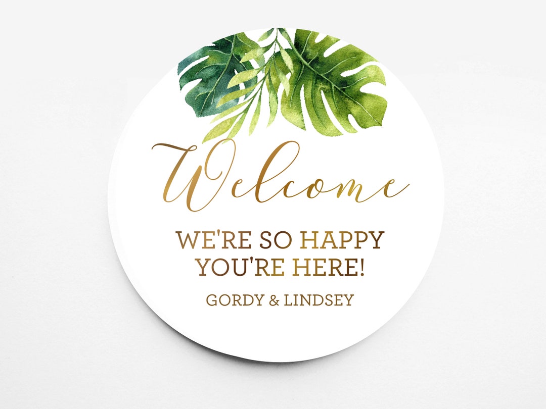 Tropical Leaves Wedding Welcome Bag Sticker - Welcome Bag for Hotel ...