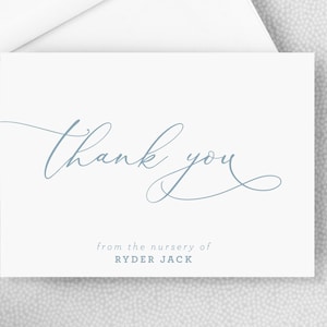 Baby Shower Thank You Card - From the Nursery of - Folded with Envelopes - Blue Baby Boy - Blank Inside - Personalized Thank You Card