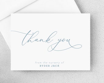 Baby Shower Thank You Card - From the Nursery of - Folded with Envelopes - Blue Baby Boy - Blank Inside - Personalized Thank You Card
