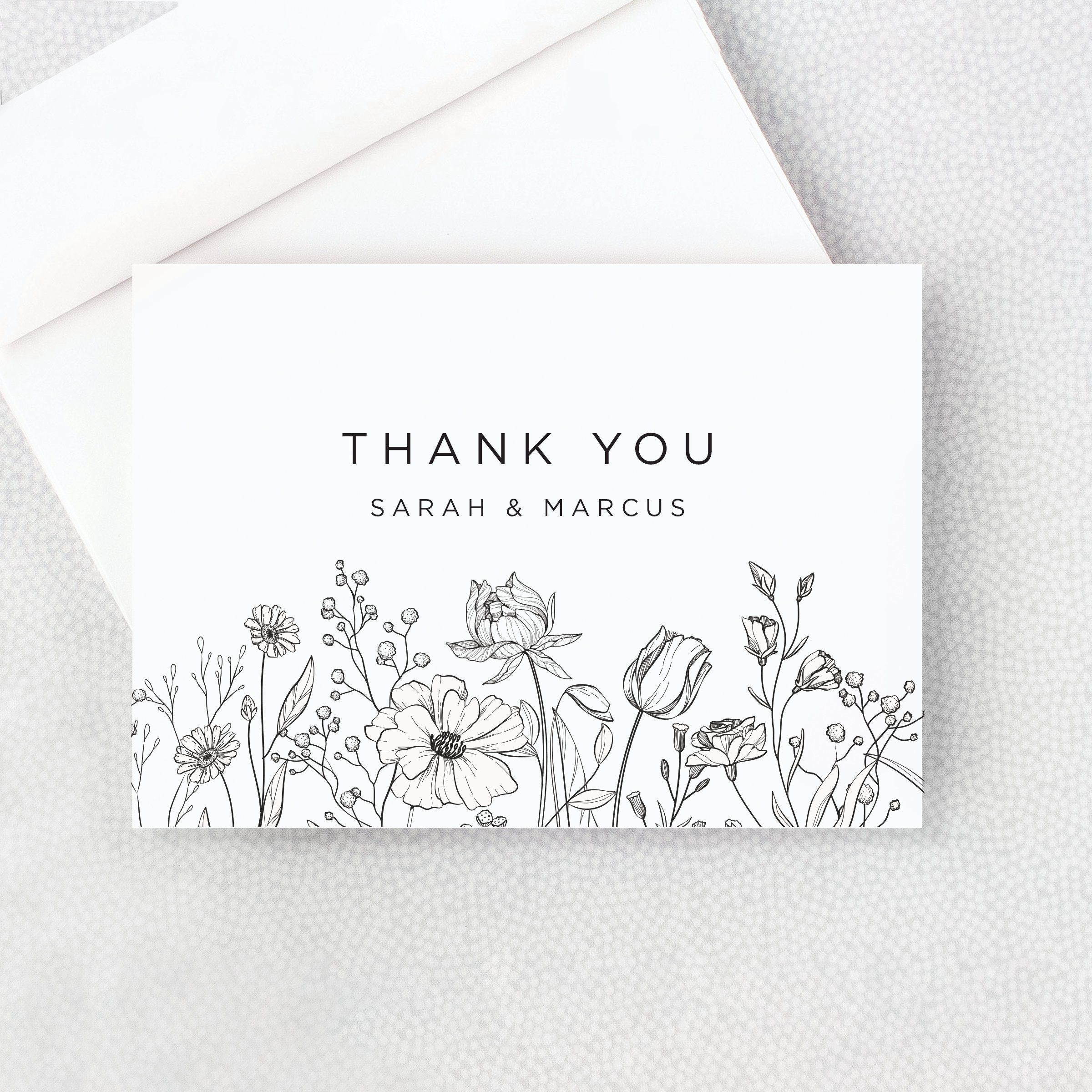 Thank You Card With Wildflowers - Personalized Folded Thank You