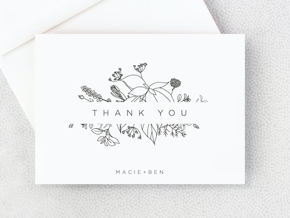 Thank You Card With Flowers - Personalized Folded Thank You Card