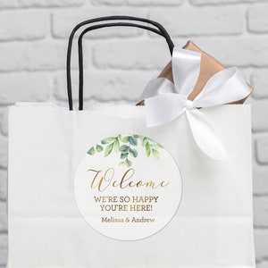 Wedding Welcome Bag Sticker - Eucalyptus Leaves Greenery - Welcome Bag for Hotel Guests Stickers - STICKER ONLY