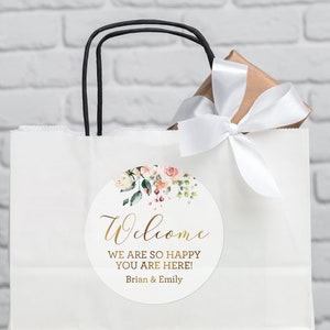 Wedding Welcome Bag Sticker - Blush and Faux Faux Gold - Welcome Bag for Hotel Guests Stickers - STICKER ONLY