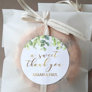 A Sweet Thank You Favor Tags - Wedding Favor Stickers - Favor Labels - Eucalyptus Leaves - Thank You Stickers - Greenery