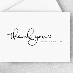 Thank You Card - Personalized Folded Thank You Card with Envelopes - Black and White - Simple - Elegant