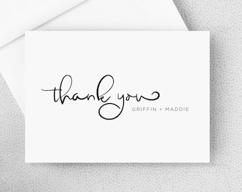 Thank You Card - Personalized Folded Thank You Card with Envelopes - Black and White - Simple - Elegant