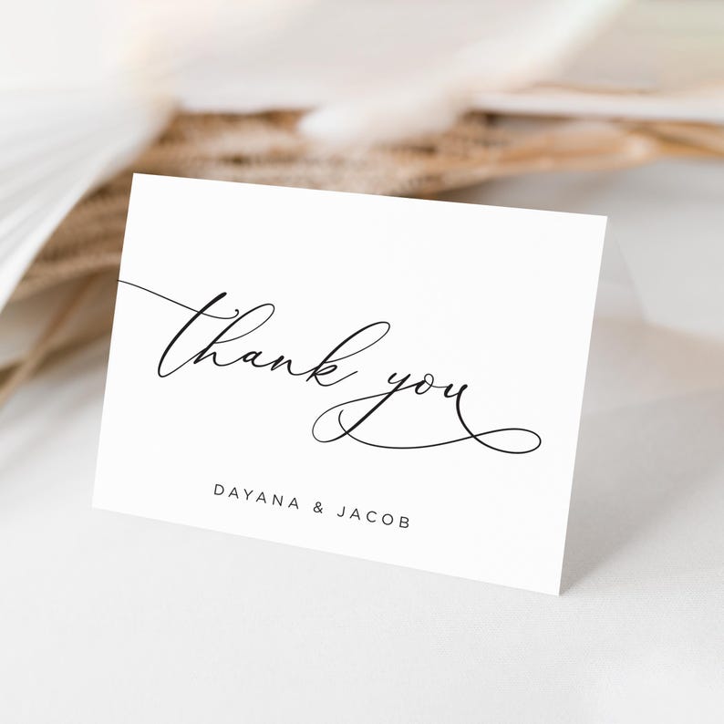 Thank You Card - Personalized Folded Thank You Card with Envelopes - Black and White - Simple - Elegant image 1