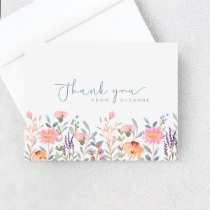 Thank You Card - Wildflowers - Folded Thank You Note - Personalized Thank You Card - Blank Inside - With Envelopes - Flowers - Floral -