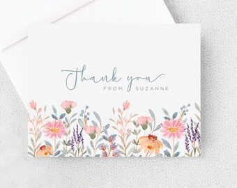 Thank You Card - Wildflowers - Folded Thank You Note - Personalized Thank You Card - Blank Inside - With Envelopes - Flowers - Floral -