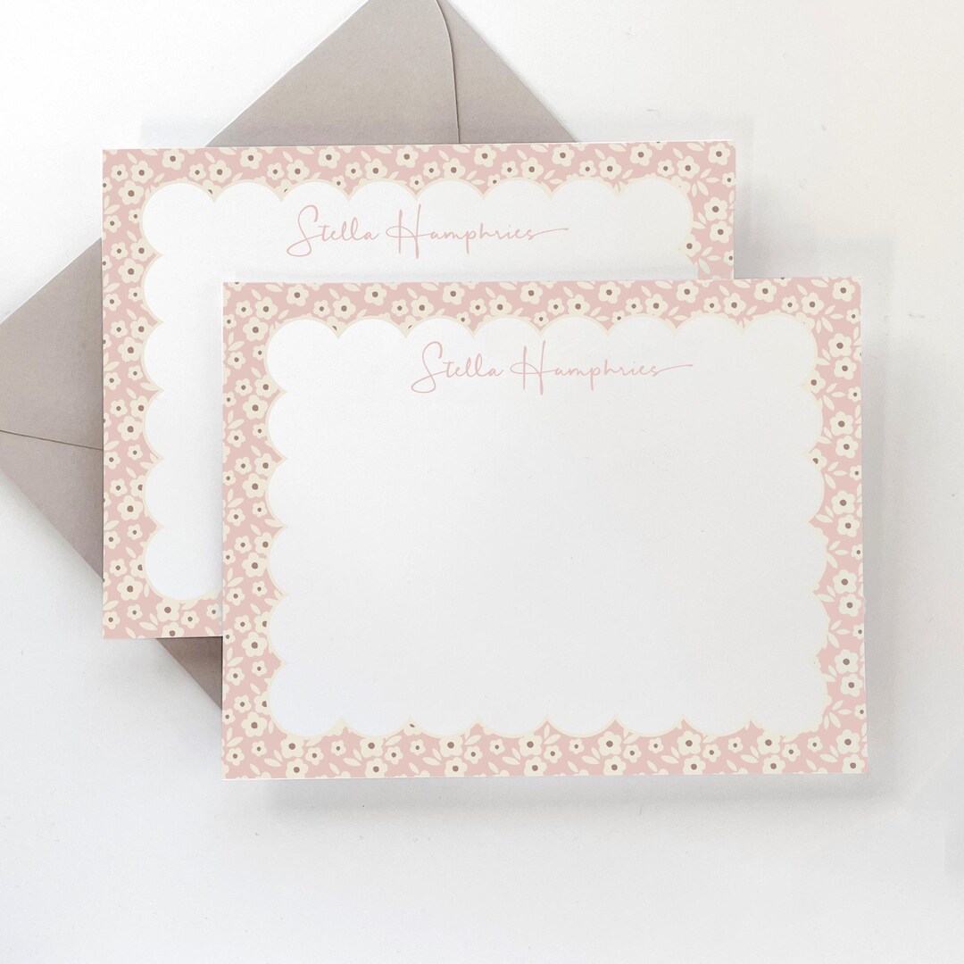 Personalized Scallop Stationery Set - Floral Note Card Set - Cute ...