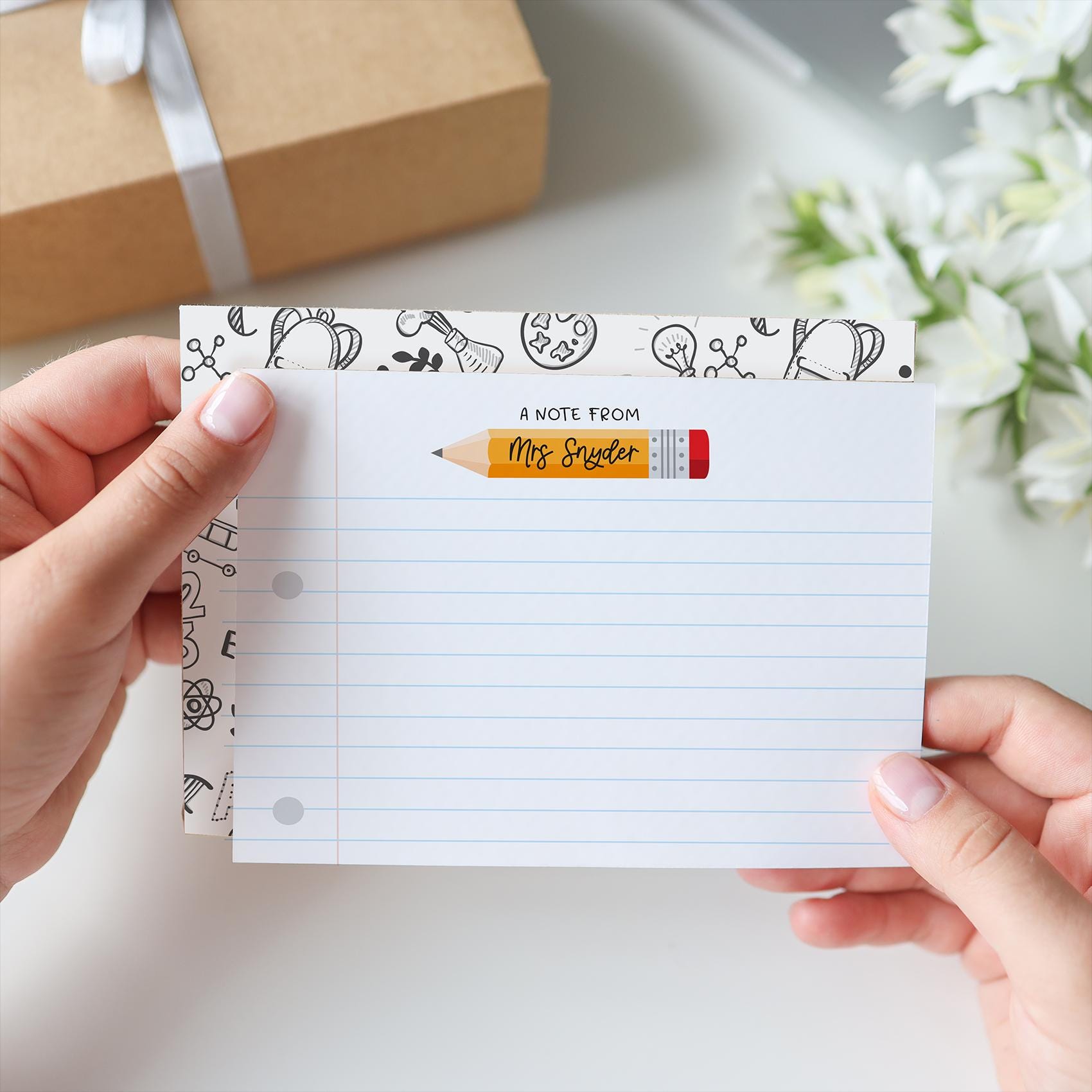 Stationery for Teacher - Personalized School Note Card Set - Two-sided ...